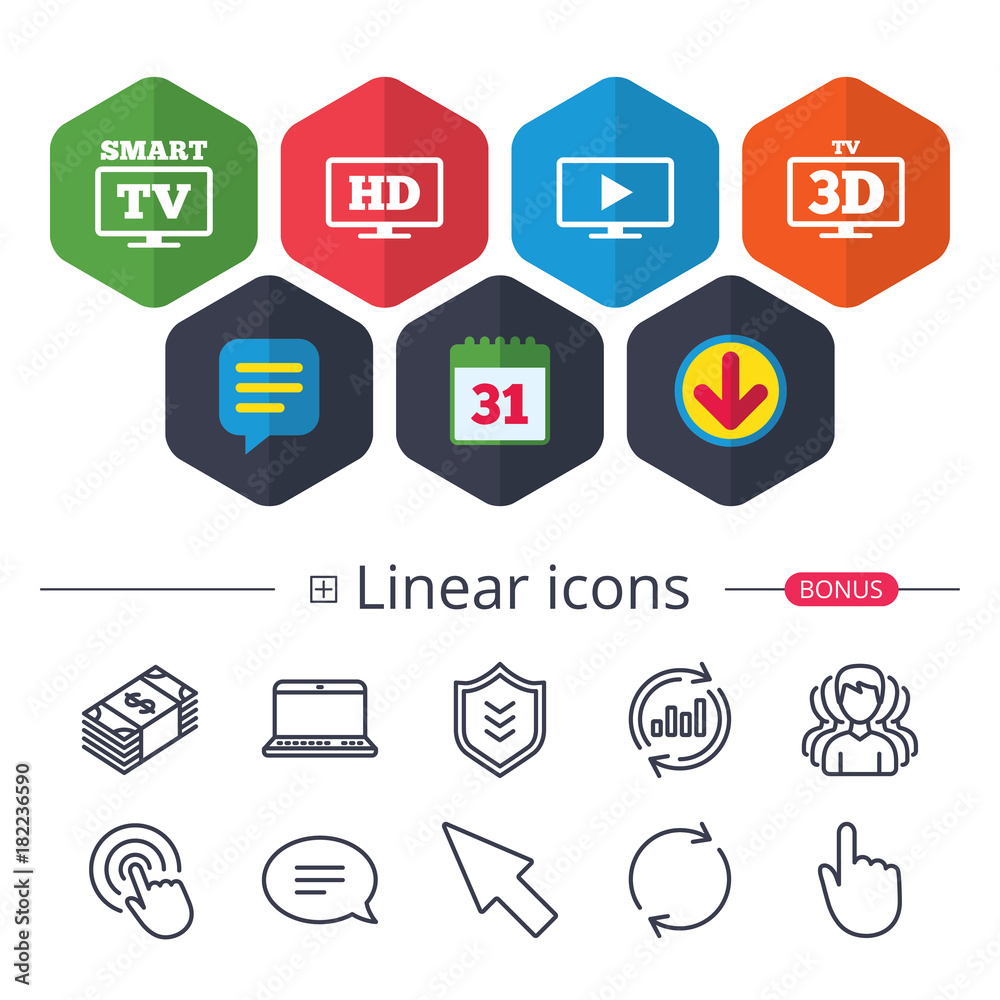 Smart TV mode icon. 3D Television symbol. Smart TV mode icon. 3D Television symbol.