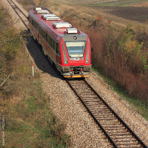 Red train on the rails