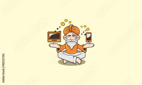 guru, meditation, peaceful, relax, india, hindu, health, body, asian, old, man, traditional, successful, gadget, electronics, business, emblem symbol icon vector logo photo