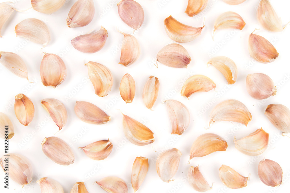 Garlic isolated white background, top view