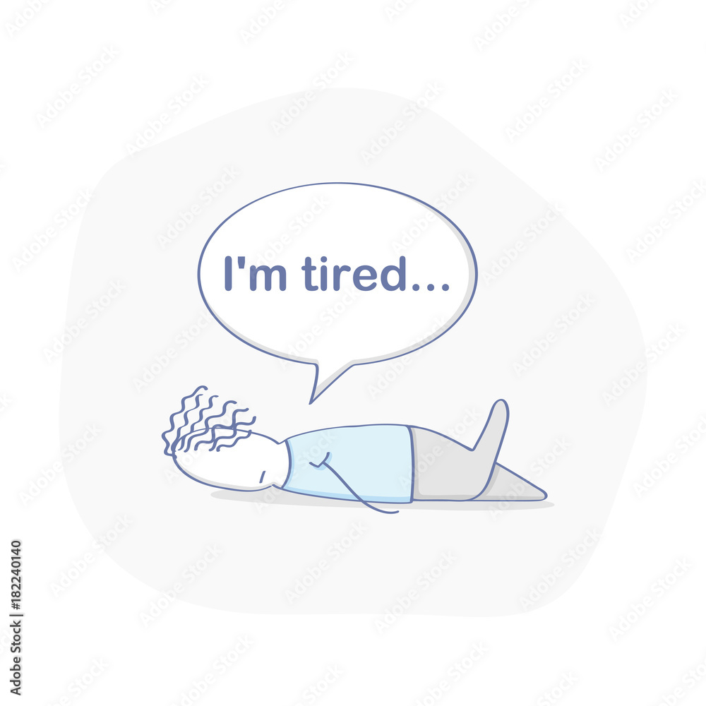 Tired cartoon character lies on the floor. Depression, overwork, emotional  weakness, no energy concept. Flat outline vector illustration in modern  cartoon design style. Stock Vector | Adobe Stock