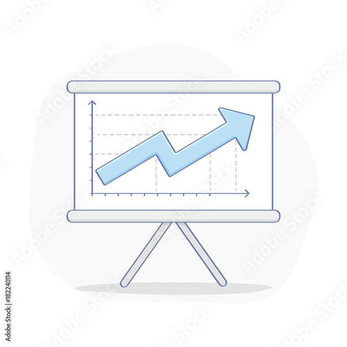 Business Growing Chart Presentation Concept. Whiteboard with growing bar graph, Financial business icon template