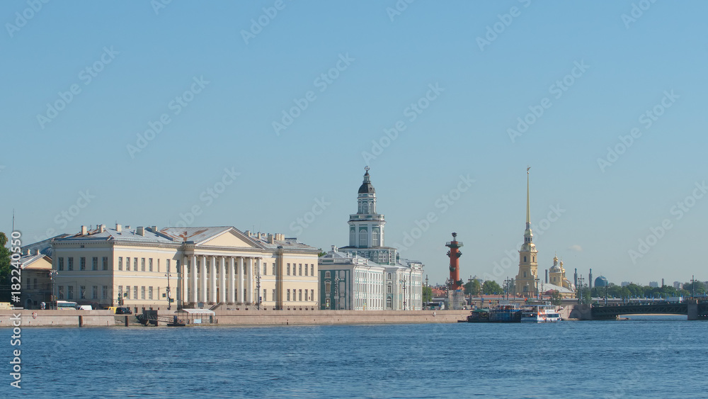 View of the Neva river, The Kunstkammer in the summer - St Petersburg, Russia