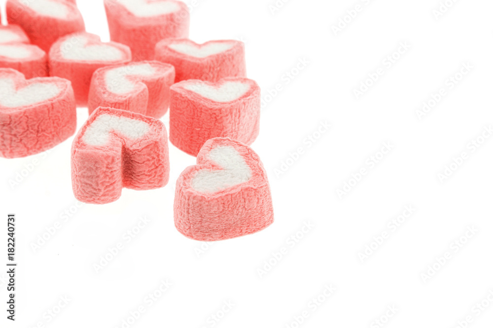Pink heart shaped marshmallows isolated Pink heart shaped marshmallows isolated