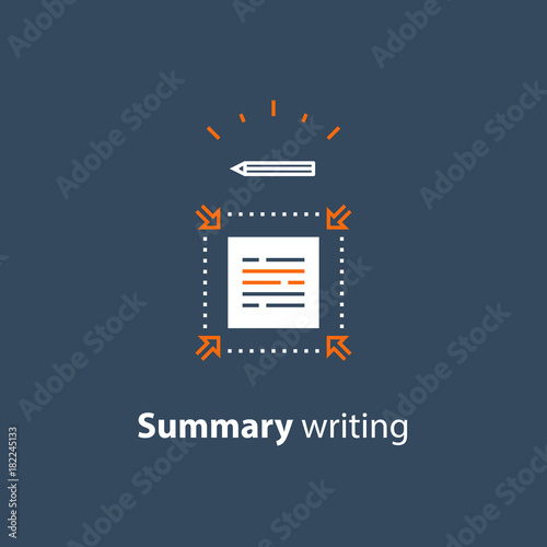 Brief information, text edit, summary writing concept, short and fast reading, copywriting services, line icon
