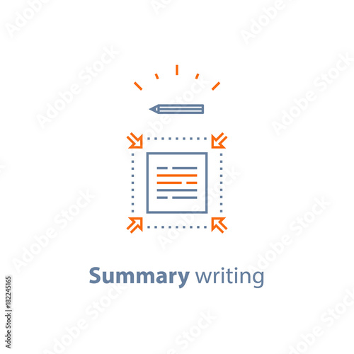 Brief information, text edit, summary writing concept, short and fast reading, copywriting services, line icon