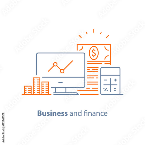 Financial performance analytics, income increase, long term investment, fund management, dividends graph, productivity report