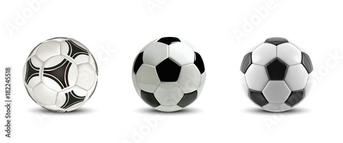 Vector soccer ball set. Tree Realistic soccer balls or football balls on white background