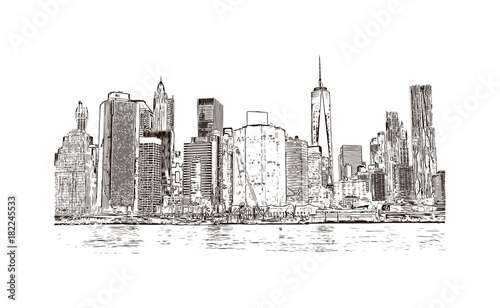 Hand drawn sketch of New York City Outline Sketch in vector illustration. Skyline sketch.