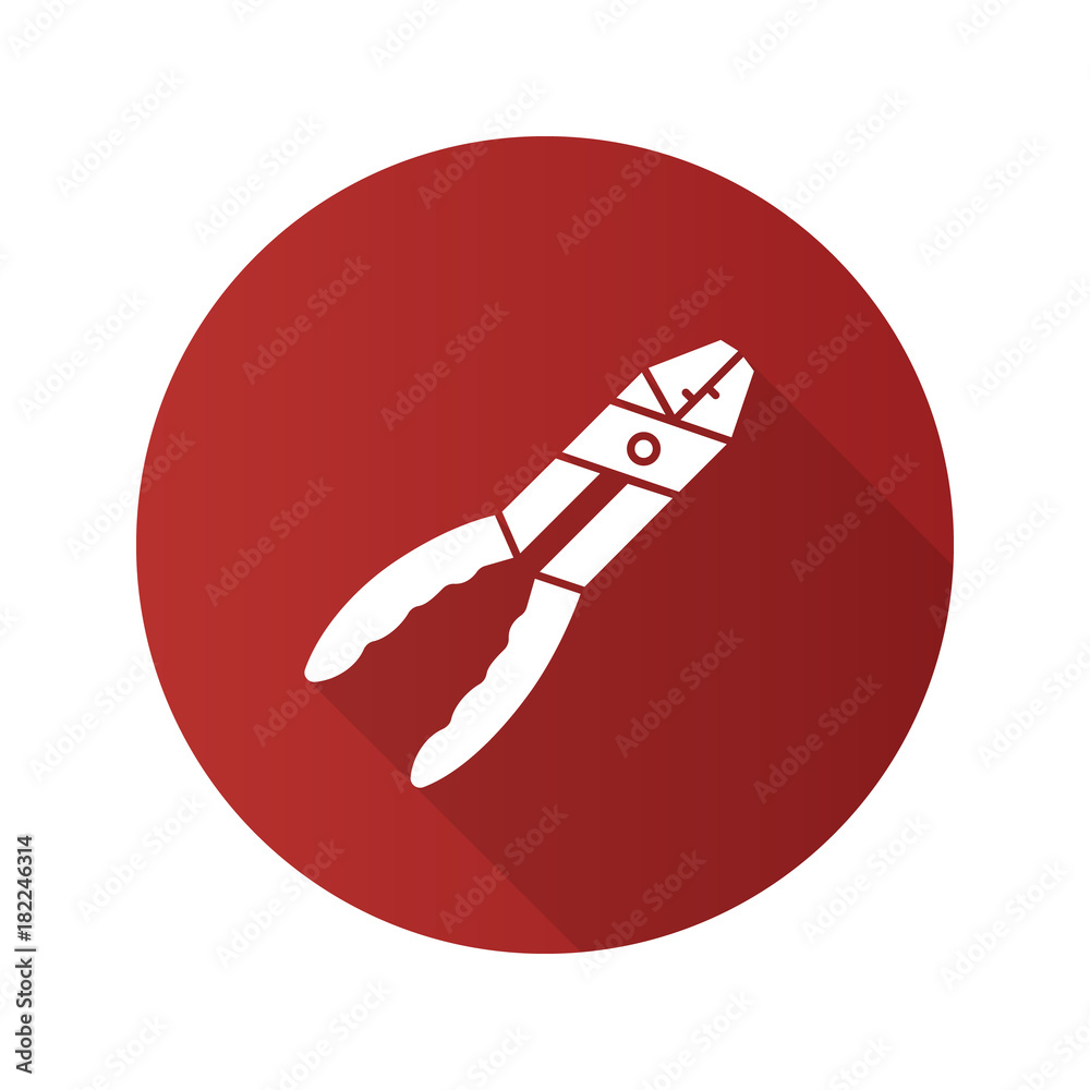 Combination pliers flat design long shadow glyph icon