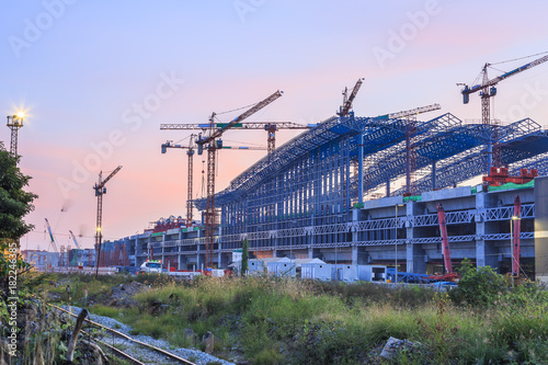 train station construction site, Bangkok, Thailand, erection bridge box girder photo