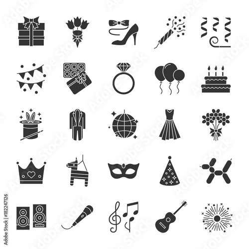 Holiday accessories glyph icons set