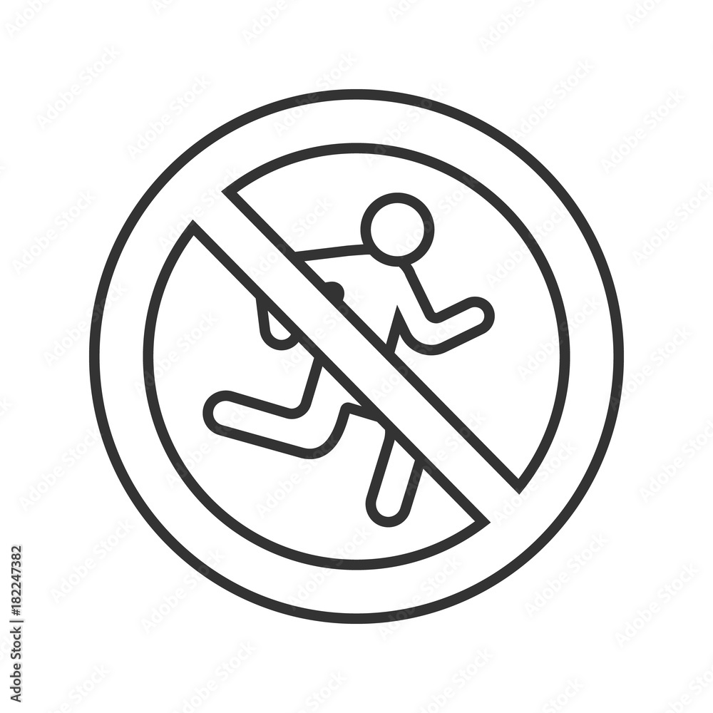 Forbidden sign with running man linear icon Forbidden sign with running man linear icon