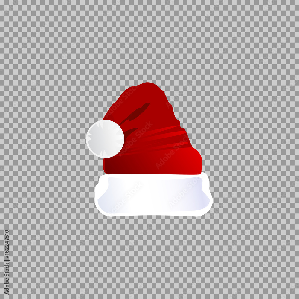 eps 10 vector red Santa hat isolated on transparent background. Editable object for holidays design. Happy New Year, Merry Christmas template. Mock-up for greeting card, discount banner, web, print eps 10 vector red Santa hat isolated on transparent background. Editable object for holidays design. Happy New Year, Merry Christmas template. Mock-up for greeting card, discount banner, web, print