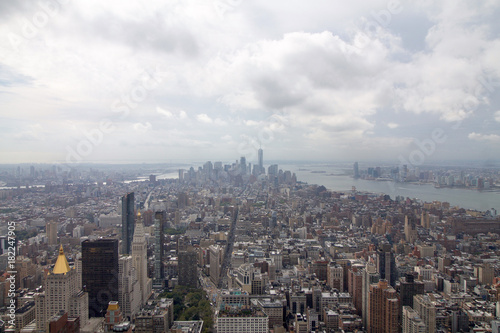 aerial view of Manhattan in new york city in a cloudy day
