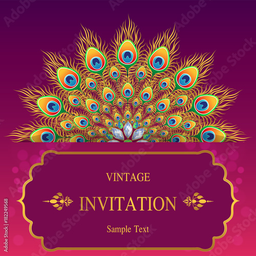 Wedding Invitation card templates with gold patterned and crystals on background color. 