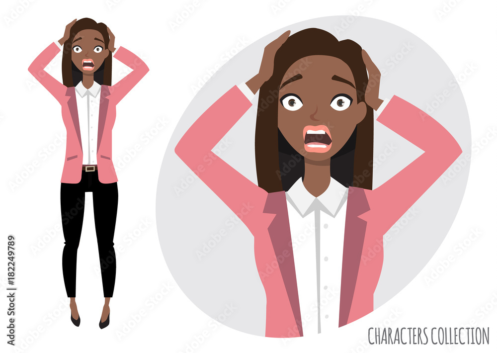 Obraz premium Surprised shocked black african american woman
