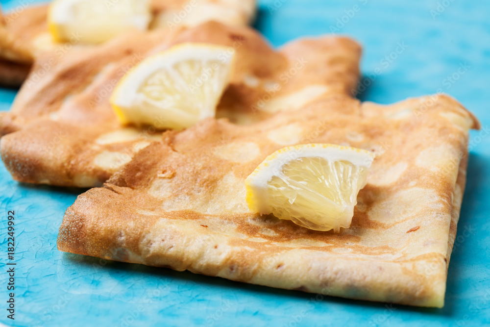 English-style pancakes with lemon and sugar English-style pancakes with lemon and sugar