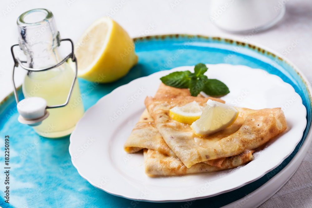 English-style pancakes with lemon and sugar English-style pancakes with lemon and sugar