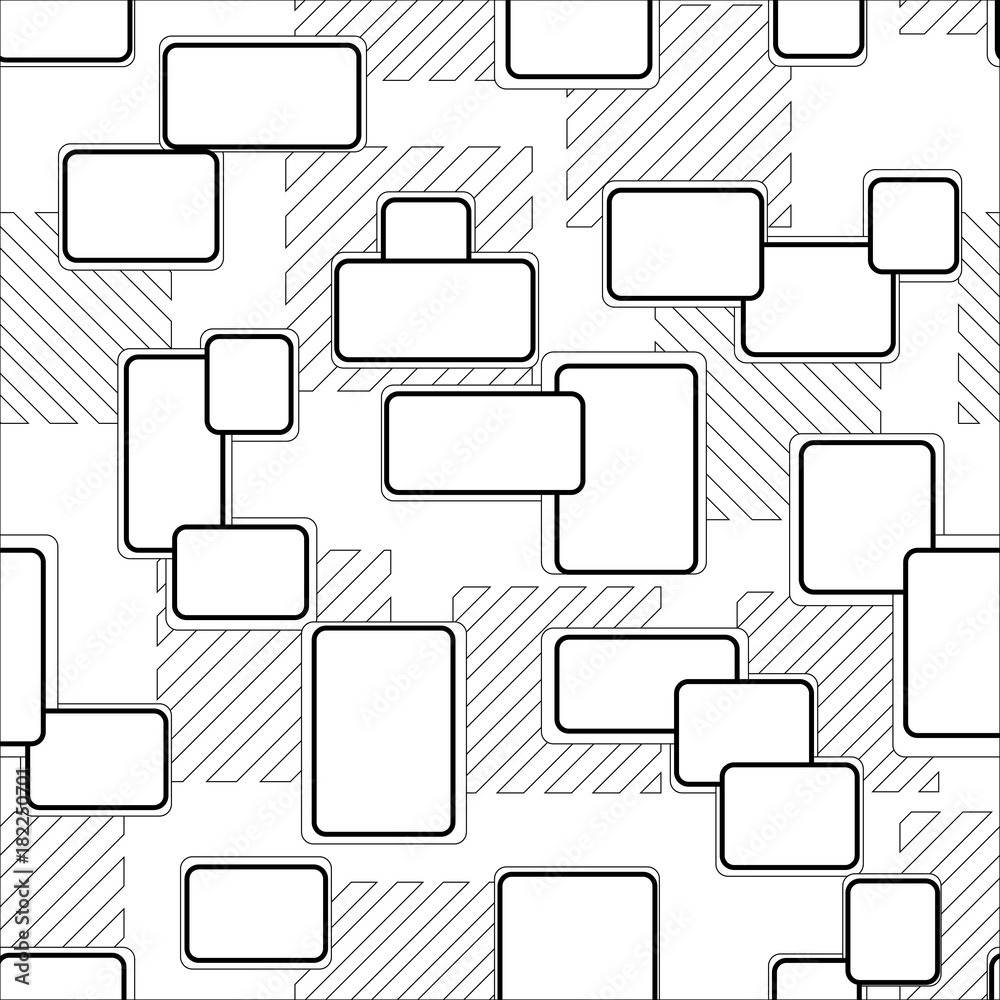 Abstract seamless squares geometric pattern. Grunge urban repeated squares backdrop for boys, textile, wrapping paper. Lines elements, squares, arrows in white, black colors. Fashion style. Abstract seamless squares geometric pattern. Grunge urban repeated squares backdrop for boys, textile, wrapping paper. Lines elements, squares, arrows in white, black colors. Fashion style.