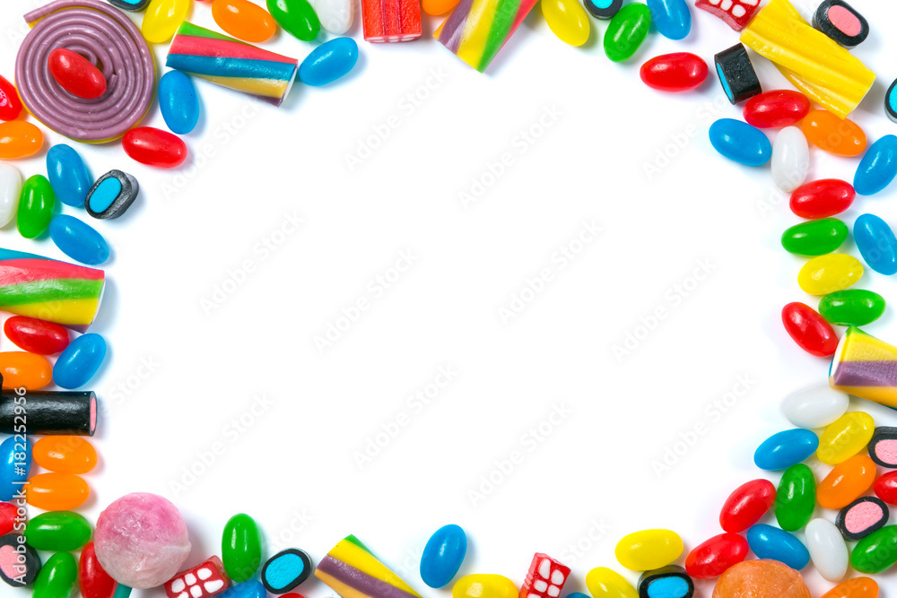 Diabetes concept - selection of candy on white background