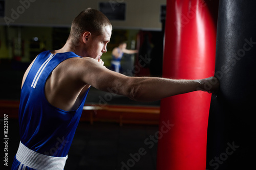 Boxing. Portrait of a boxer on the background of the gym © amixstudio