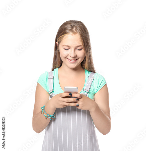 Cute teenager girl with mob...