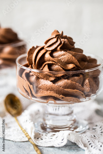 chocolate mousse cream in a glass sundae dessert