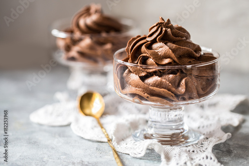 chocolate mousse cream in a glass sundae dessert photo