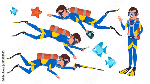 Scuba Diver Vector. Snorkeling Diving. Underwater. Isolated Flat Cartoon Character Illustration