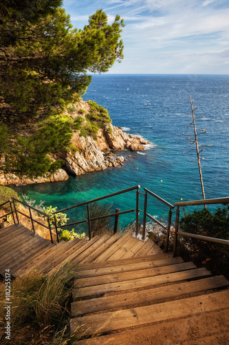Wooden Stairs To The Sea on Costa Brava in Spain