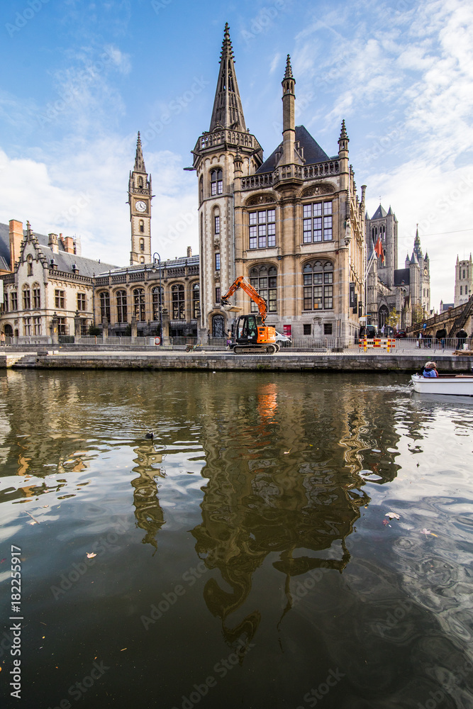 Fototapeta premium GHENT, BELGIUM - November, 2017: Architecture of Ghent city center. Ghent is medieval city and point of tourist destination in Belgium.
