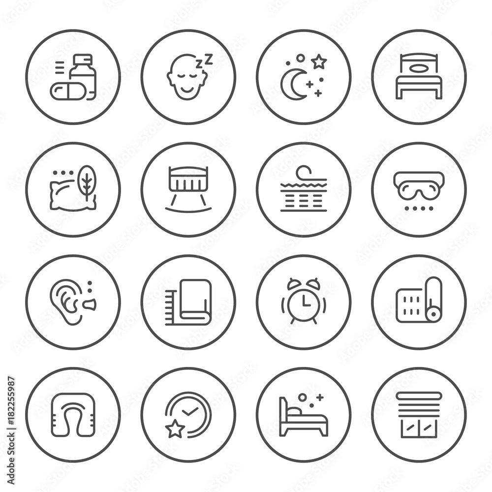 Fototapeta premium Set round line icons of sleep