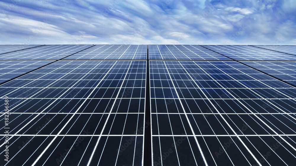 Obraz premium Solar cell panel with Drametic sky by time stack technic