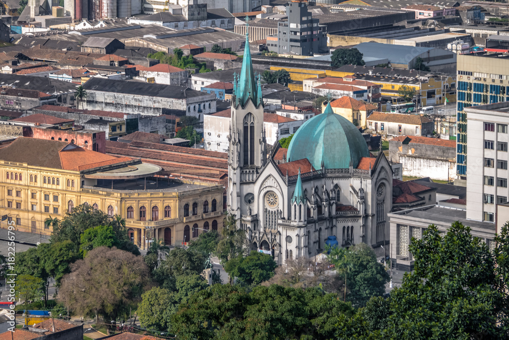 Aerial view of Santos Cathedral - Santos, Sao Paulo, Brazil
