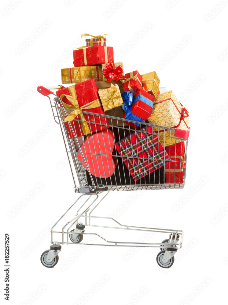 Shopping Trolley with Red and Gold Boxes of Gifts Shopping Trolley with Red and Gold Boxes of Gifts
