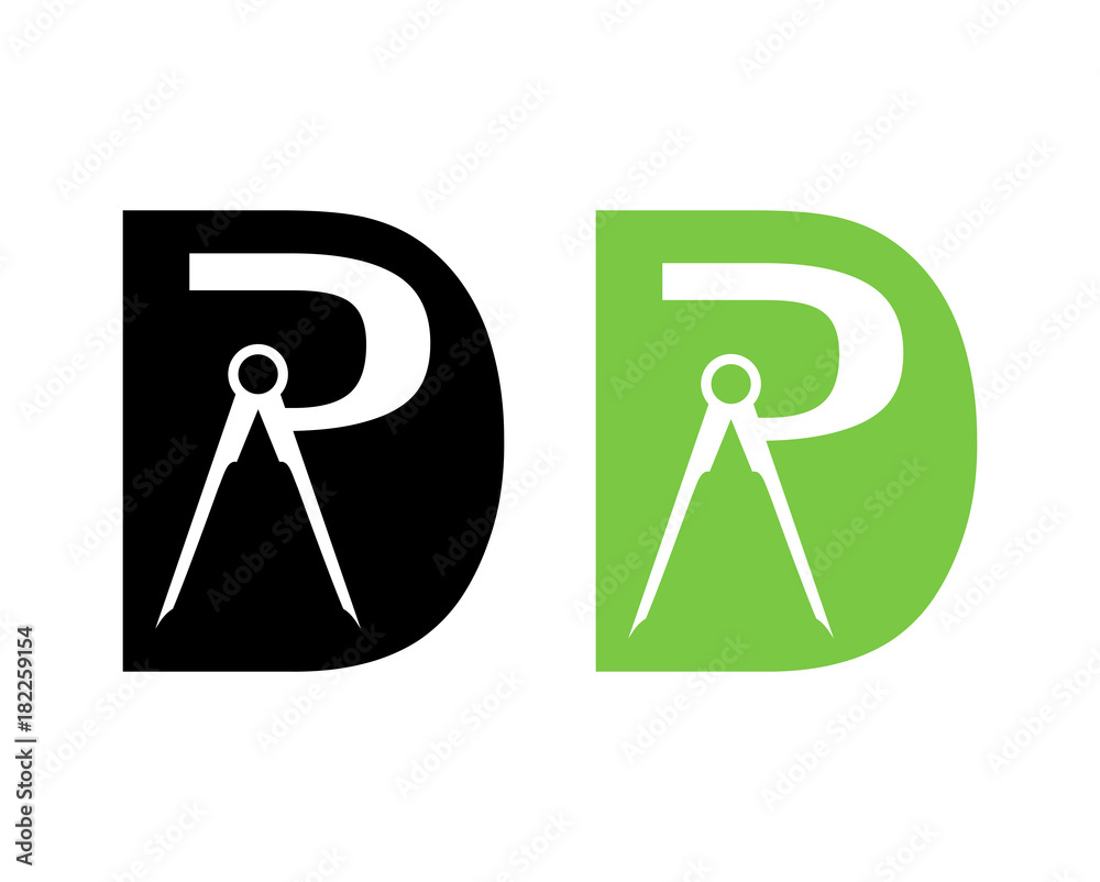 Compass Tool Initial Letter R in Letter D Flat Logo