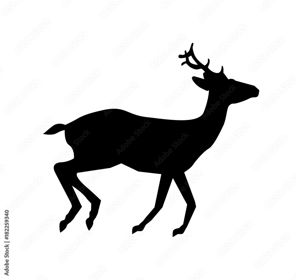 Black silhouette of running reindeer isolated on white background. Black silhouette of running reindeer isolated on white background.