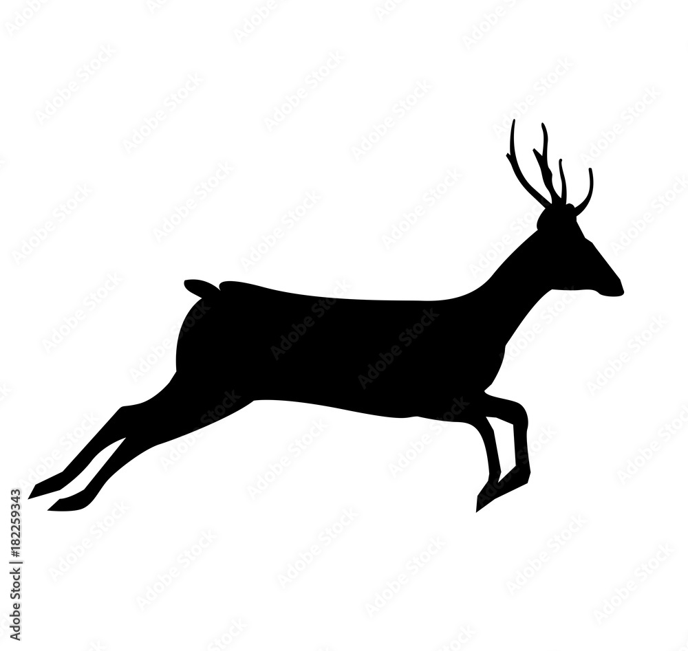 Obraz premium Black silhouette of running reindeer isolated on white background.