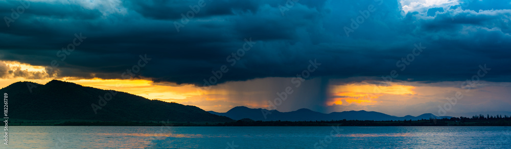 rain Light and beautiful sunset in thailand