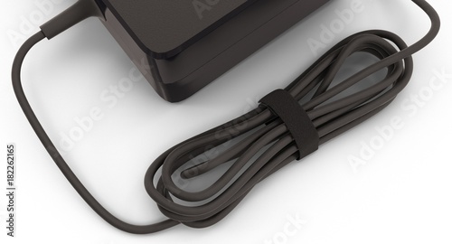3D rendering - close-up of a wire from a power adapter charger of computer isolated on a white background.
