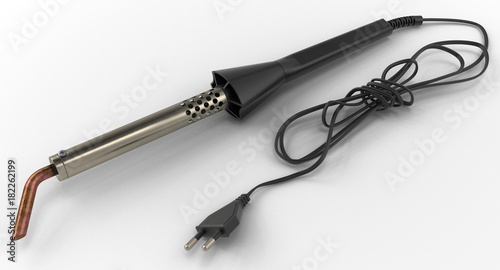 3D rendering - close-up of a plastic handle soldering iron isolated on a white background.