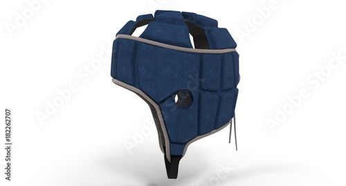 3D rendering - blue rugby headgear isolated on a white background.