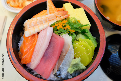 Japanese food Mix Sashimi Chirashi Rice Bowl