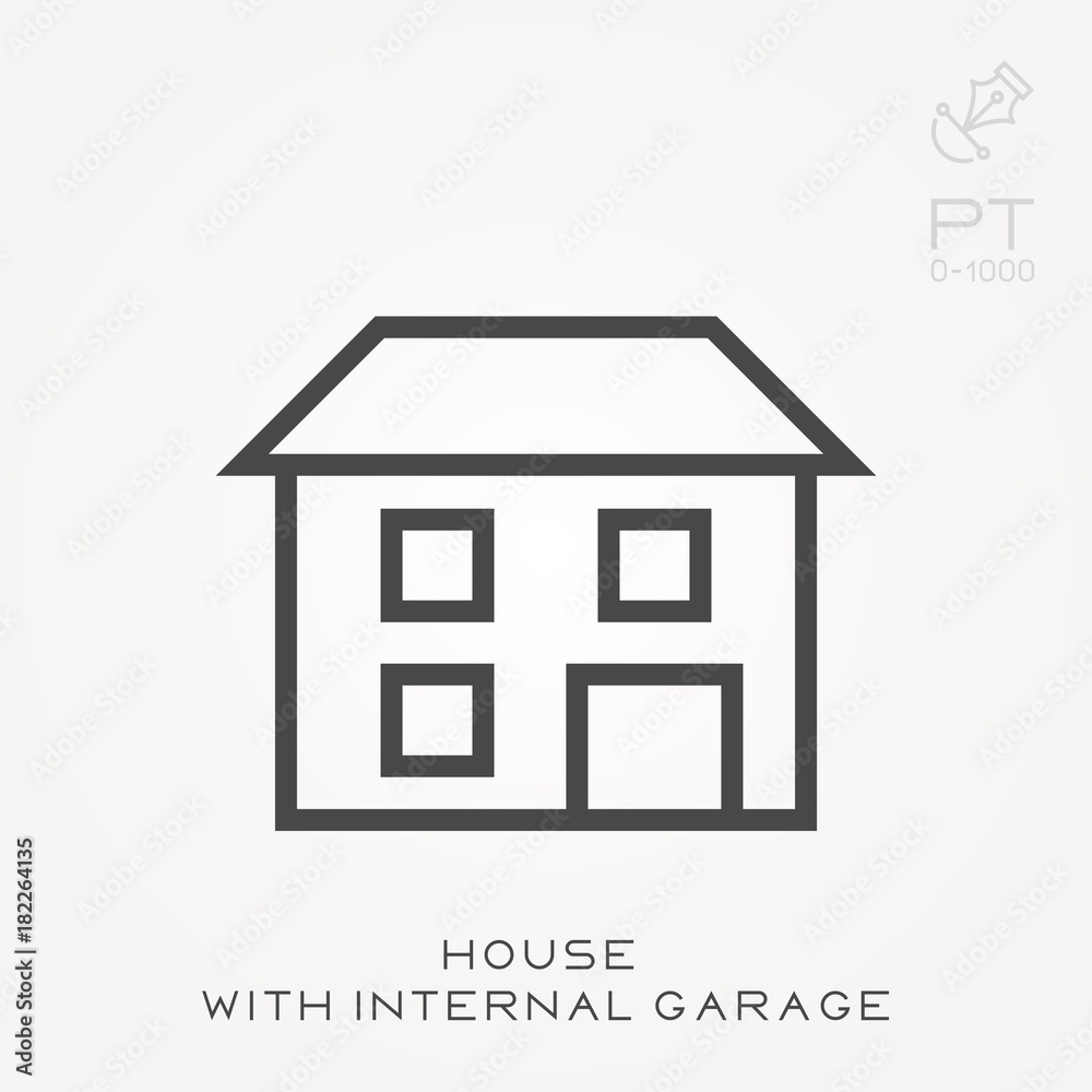 Line icon house with internal garage Line icon house with internal garage