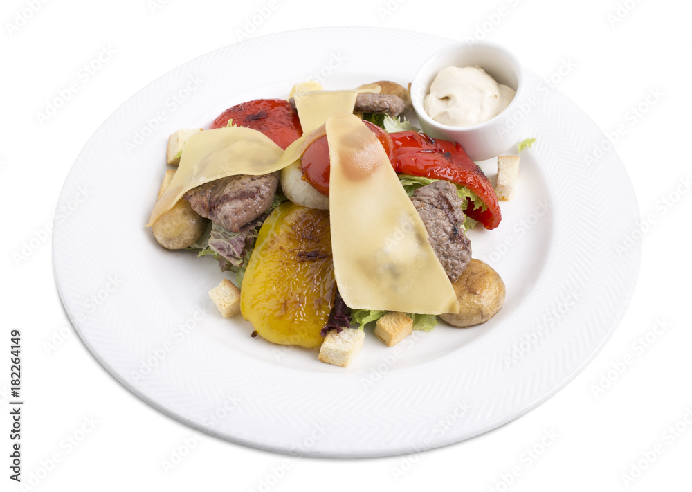 Warm veal salad with vegetables. Warm veal salad with vegetables.