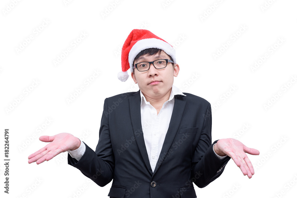 Business man has unknowing with Christmas festival themes isolated on white background. Business man has unknowing with Christmas festival themes isolated on white background.