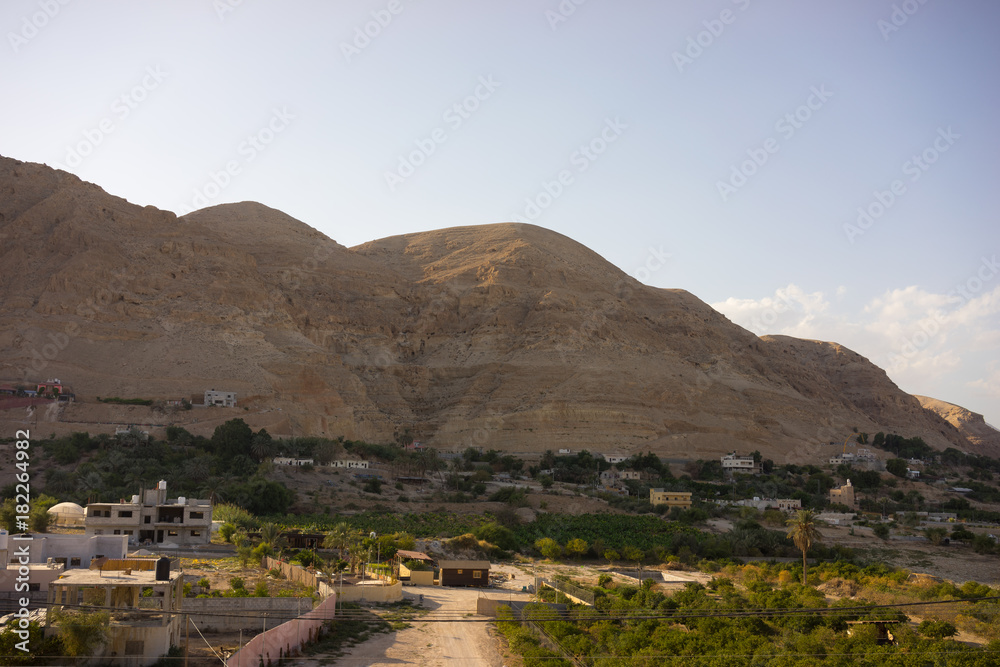 View of The Mount of Temptation is said to be the hill in the Judean Desert where Christ was tempted by the devil.