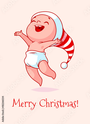 Christmas card with a funny jumping baby.