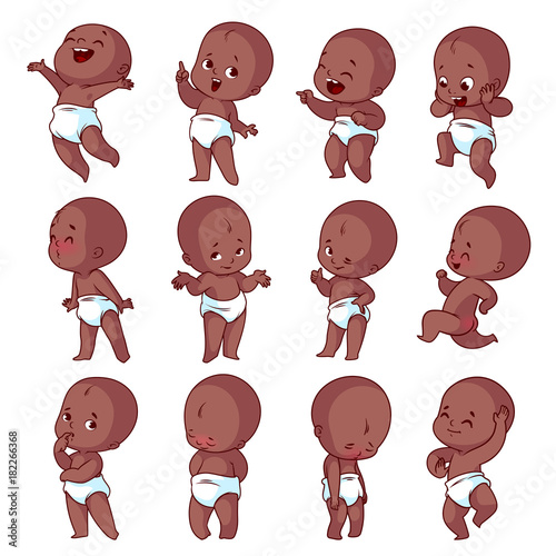 Big set with different emotiona of african american baby.